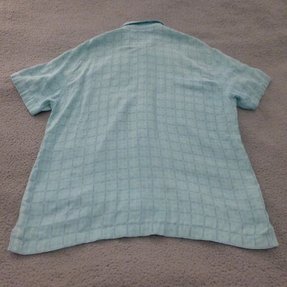 Tommy Bahama Shirt Mens XL Button Up Silk Blend Check Blue Hawaiian Tropical - Picture 2 of 8